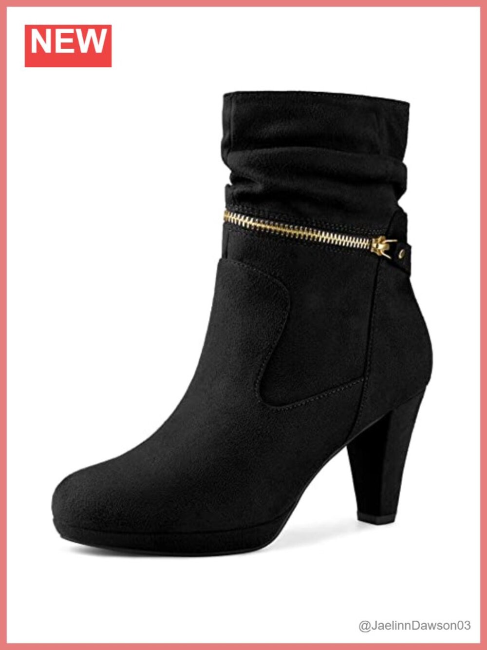 Women's Ankle Block Heel Platform Booties Faux Suede Mid Calf Zip